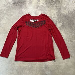 Bob Mackie Shirt Womens Medium Red Wearable Art Beaded‎ Long Sleeve